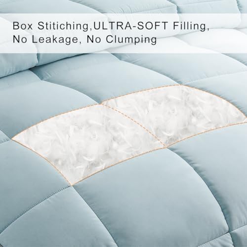 COHOME Premium Full Size Comforter, All-Season Quilted Down Alternative Duvet Insert, Luxury Hotel GentleSoft Comforter with Anti-Clump Tech & 8 Tabs - Reversible - Aqua 82x86 inches - Image 3