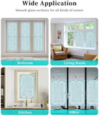 Window Privacy Film Frosted, Mint Green Botanical Non-Adhesive Static Cling Window Tint, Vintage Florals Geometric Minimalist Insulated Windows Frosted Films for Living Room, 35.4 x 78.7 Inches - Image 7