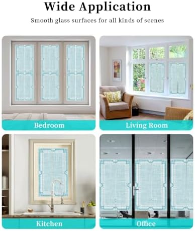 Window Privacy Film Frosted, Mint Green Botanical Non-Adhesive Static Cling Window Tint, Vintage Florals Geometric Minimalist Insulated Windows Frosted Films for Living Room, 35.4 x 78.7 Inches - Image 7