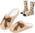 Jeiento Winter Fuzzy Slipper and Crew Socks for Women,Adult Slip-on Close Toe House Slipper,Flat Comfort home Slides by Jeiento