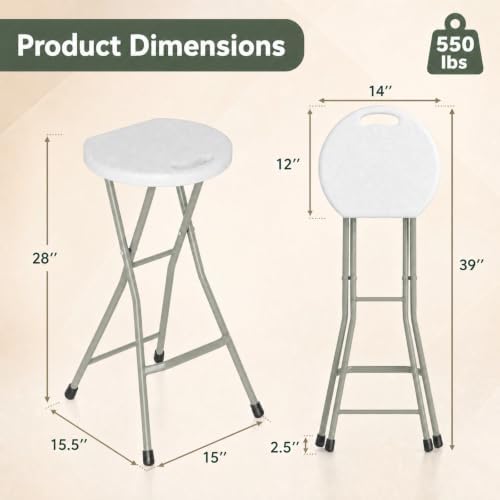 GYMAX Folding Stool, 28in Barstool with Handle 550lbs Free Assembly - Image 3