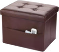 Bsketa Storage Ottoman Bench,16 Inch Folding Leather Foot Rest Stool, Brown by Bsketa