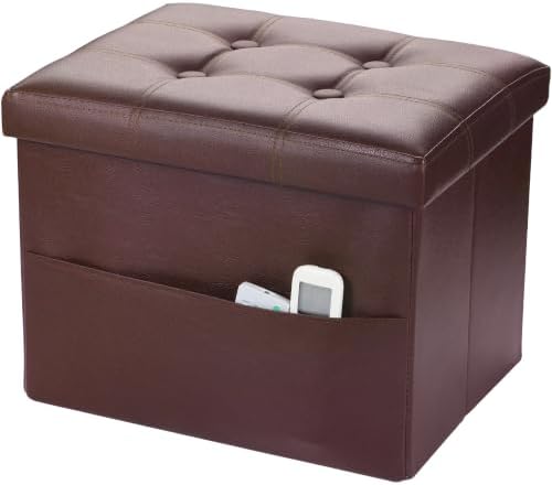 Bsketa Storage Ottoman Bench,16 Inch Folding Leather Foot Rest Stool, Brown by Bsketa
