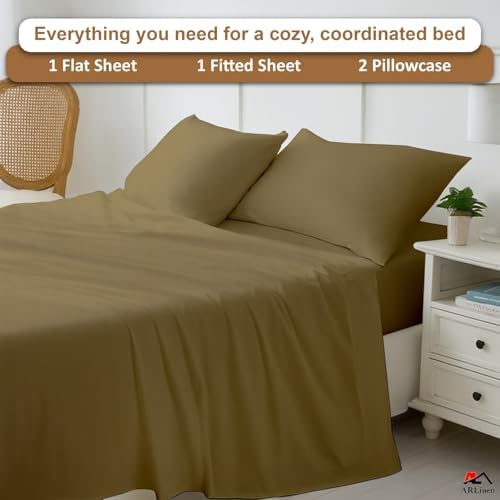 ARlinen 4 PC RV Bunk Sheet Set 48 x 75, Fits RV Mattress 10-Inch Deep, Taupe - Image 5