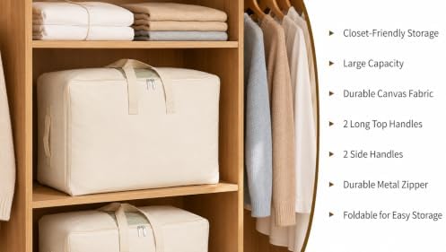 DoYiKe Soft Large Canvas Comforter Storage Bags with Four Carrying Handles and Clear Window, Closet Organizer for Clothing, Blankets Sheets Pillows and Bedding, 80L, 6 Pack, White - Image 6