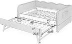 3 in 1 Full Daybed with Pop Up Trundle, Convertible Gingham Upholstered Sofa Bed with Side Storage Pockets, Extendable Guest Bed Frame for Teens Adults Bedroom Living Room, Black - Image 4