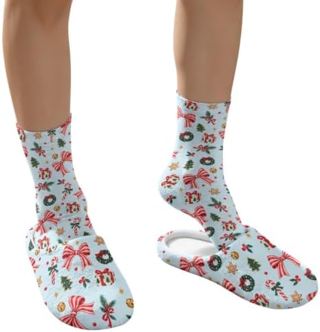 Jeiento Winter Fuzzy Slipper and Crew Socks Warm Winter Shoes Lightweight Soft Cushion House Slipper Bedroom Shoes - Image 4