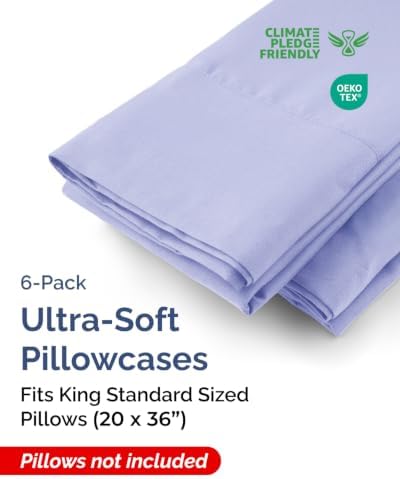 King Standard Pillow Cases - 6 Pack Pillowcase Covers, 20" x 36" - Lavender - Image 2