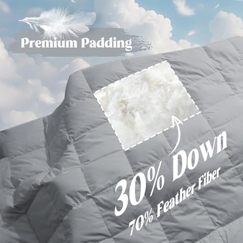 puredown® Soft Feather Down Blanket Lightweight Packable Down & Feather Fill Blanket for Indoor and Outdoor Use, Queen Size Blankets, 88"X90", Alloy Gray - Image 2