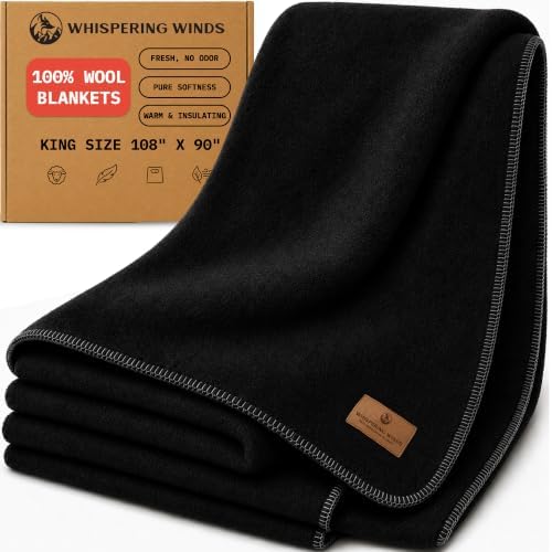 Whispering Winds 100% Wool Blanket, Premium King Size (108"x90") by WhisperingWinds