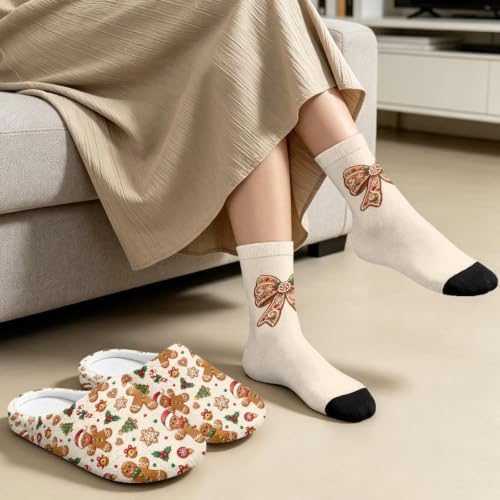 Jeiento Winter Fuzzy Slipper and Crew Socks Warm Winter Shoes Lightweight Soft Cushion House Slipper Bedroom Shoes - Image 3