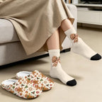 Jeiento Winter Fuzzy Slipper and Crew Socks Warm Winter Shoes Lightweight Soft Cushion House Slipper Bedroom Shoes - Image 3