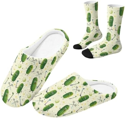Jeiento Fuzzy Slippers and Sock Set Women's Warm Cozy Memory Foam House Shoes Soft Slip-on Slides by Jeiento