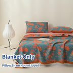 100% Cotton Muslin Blanket Jacquard Floral Flowers Bloosom Print Quilt, Soft Bed Cover Reversible Bedspread Coverlet Breathable Lightweight Bedding Full/Queen(78"x94"), No Pillow Sham - Image 2
