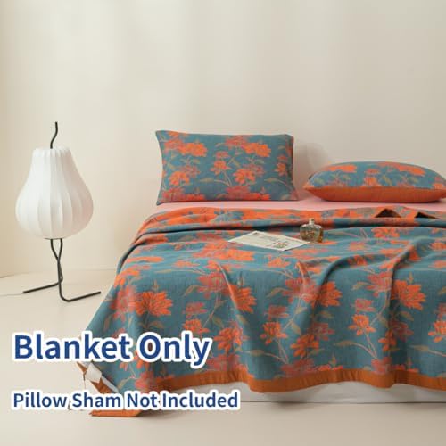 100% Cotton Muslin Blanket Jacquard Floral Flowers Bloosom Print Quilt, Soft Bed Cover Reversible Bedspread Coverlet Breathable Lightweight Bedding Full/Queen(78"x94"), No Pillow Sham - Image 2