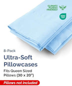 Queen Pillow Cases - 8 Pack Soft Pillowcase Covers - 20" x 30" (Light Blue) - Image 2