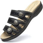 Women's Comfort Leather Slides Lightweight Flat Sandals Cute Slip On Casual Walking Slippers by Hueneph