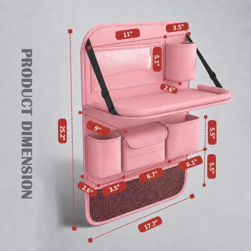 2 Pack Leather Car Backseat Organizer with Foldable Table Tray, Universal Car Seat Back Protector Kick Mat with Touchscreen Tablet Holder, Storage Pockets, Cup Holders & Tissue Holder, Pink - Image 2