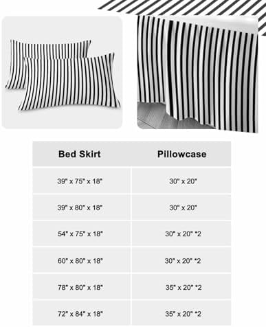 Ruffle Skirt Bedspread for Queen Size Bed Modern Black White Stripe 3 Piece Bedding Cover with Pillow Sham,18In Drop Bedskirt Coverlet for Bedroom Dorm Geometric Line Minimalist Style - Image 5