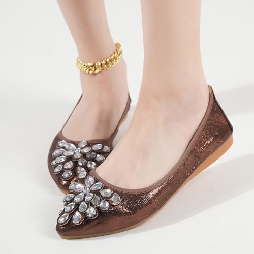 Flats Shoes for Women Rhinestone Wedding Ballerina Shoes Foldable Sparkly Comfort Slip on Flat Dressy Flats - Image 2