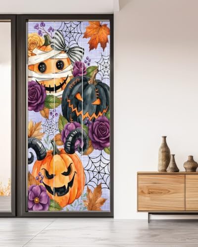 Window Privacy Film Frosted, Pumpkins Halloween Non-Adhesive Static Cling Window Tint, Black Horror Purple Floral Vintage Insulated Windows Frosted Films for Living Room, 35.4 x 78.7 Inches - Image 5