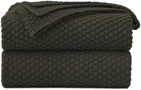 Longhui bedding 100% Cotton Knitted Throw Blanket – Dark Brown, Soft & Cozy, Machine Washable, 51"x63" – Perfect for Living Room, Couch, Sofa, Bed or Travel by LongHuiBedding