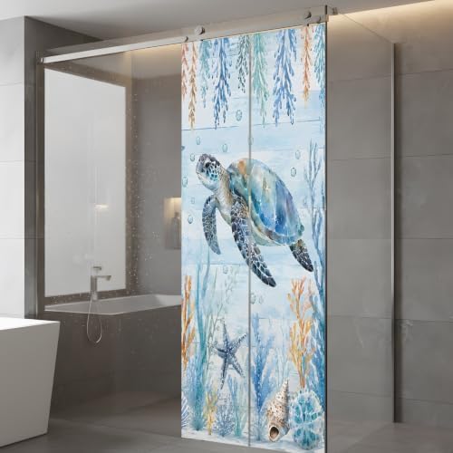 Window Privacy Film Frosted, Sea Turtle Coastal Static Cling Door Window Covering, Blue Ocean Coral Summer Beach Seaweed UV Blocking Windows Film for Office, Hotel, Bedroom, 29.5 x 78.7 Inches - Image 5