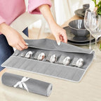 Hillban 18 Pcs Anti Tarnish Silverware Storage Bags Felt, 12 Slots, Grey - Image 4