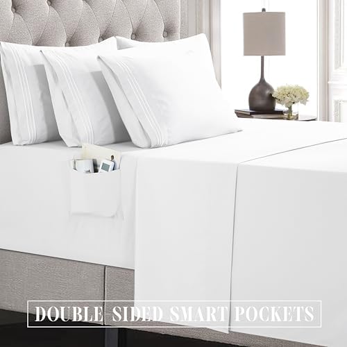 Elegant Comfort Luxury Soft 4-Piece 1500 Premium Hotel Quality Bed Sheet Set with Extra Deep Pockets 18-24 Inch, Wrinkle Free, Storage Pockets, Extra Deep Pocket 4PC Sheets, Twin, White - Image 5