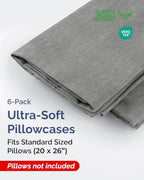 Standard Pillow Cases - 6 Pack Pillowcases, 20" x 26" - Heathered Grey - Image 2