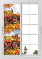 Window Privacy Film Frosted, Orange Fall Pumpkins Reusable Static Cling Window Tints, Thanksgiving Farmhouse Maple Leaves Heat Control Windows Films for Offices, Balcony, 29.5 x 118 Inches by Unknown