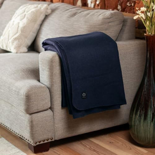 Arcturus King Size Wool Blanket (90"x 108") | Thick, Washable, Navy Blue - Image 5
