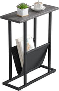 Yusong Narrow Side Table for Small Spaces, Small End Table with Magazine Holder, Skinny Slim Little Thin Table for Living Room, Bedroom, Sofa, Grey Oak by Yusong