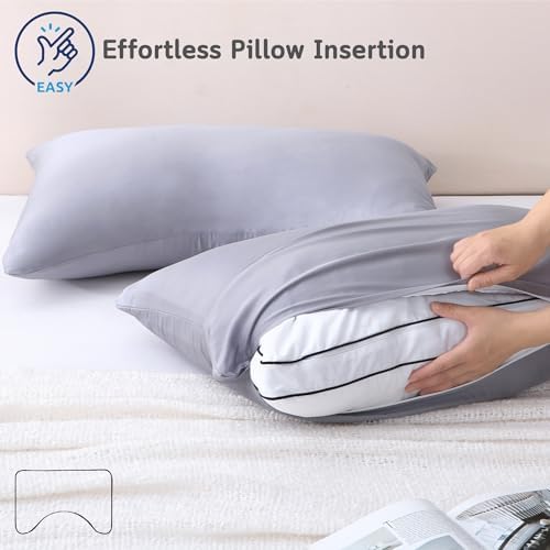 Cooling Pillow Covers for Curved Pillows – Queen 2-Pack 28x20 Eclipse Grey – Moon-Shaped Zippered Pillowcases, 100% Rayon Derived from Bamboo, Ultra-Soft, Silky, Breathable, & Wrinkle‑Resistant - Image 3