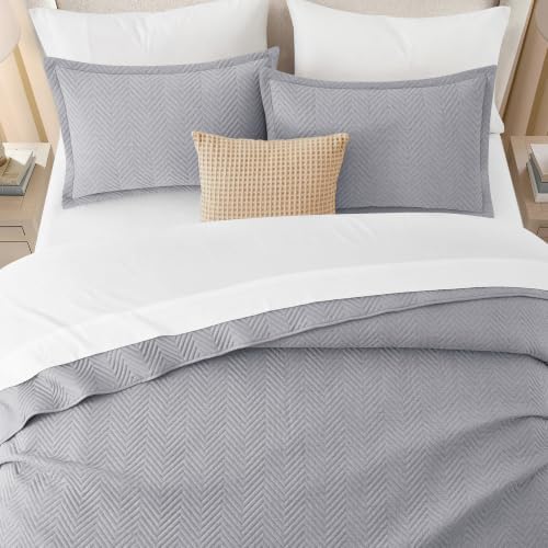 IR Imperial Rooms King Quilt Bedding Set Grey Bedspread Wave - Image 4