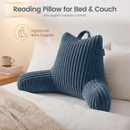 Reading Pillow for Sitting up in Bed, Adjustable Memory Foam Bed Rest Pillow, Wide-wale Plush Cover Machine Washable, Neck Back and Lumbar Support Pillow-Blue - Image 5