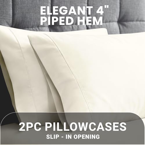 Pizuna 100% Cotton King Size Pillow Cases 600 Thread Count New Ivory - Image 4