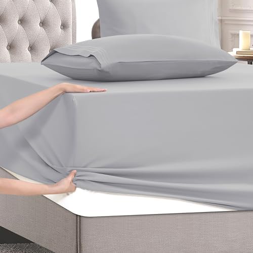 Mocassi Cal King Size 4-Piece Bed Sheet Set - 1800 Premium Hotel Quality Microfiber 18-24 Inches Extra Deep Pocket Fitted Sheet- Luxury Soft, Breathable, Wrinkle, and Fade Resistant, Silver - Image 5