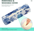 Blue White Flower Neck Roll Pillow Bolster Round Health Memory Foam Long Cervical Roll Cylinder Pillows with Removable Washable Cover for Body Bed Legs Back Yoga - Image 3