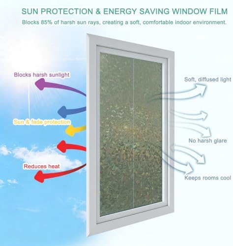 Green Solid Color Window Privacy Film Rainbow Static Cling Stain Glass Window Film for Glass Door, Decorative Heat Blocking Sunroof Decal Sticker for Car 23.6"x78.7" Aesthetics Contemporary Luxury - Image 4