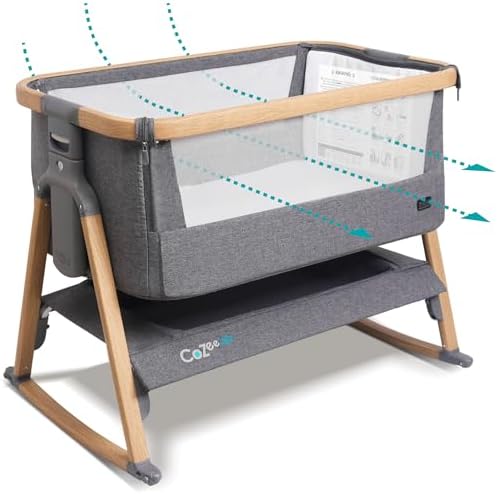 Tutti Bambini CoZee® Air Baby Bassinet & Bedside Sleeper, Oak & Charcoal by TuttiBambini