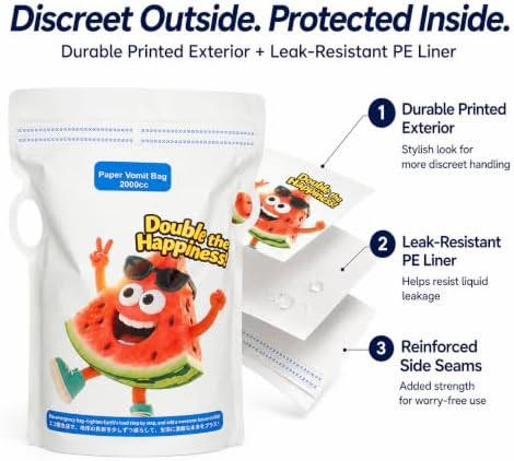 Disposable Vomit Bags, 2000ml Dual-Zip Paper Bags, 50 Pack - Image 4