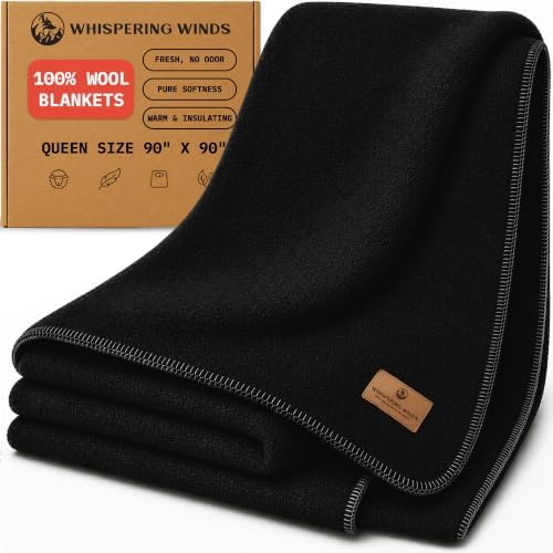 Whispering Winds 100% Wool Blanket, Premium Queen Size (90"x90") by WhisperingWinds