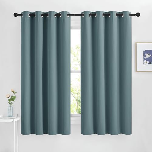 NICETOWN Greyish Blue Blackout Curtains 63 inches Long, Grommet Room Darkening Window Treatment Thermal Insulated Drapes Sound Reducing for Bedroom, W46 x L63, 2 Panels by NICETOWN