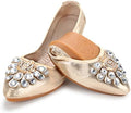 KUNWFNIX Women's Ballet Flats Foldable Classic Crown Rhinestone Slip On Bowknot PU Leather Faux Suede Pointed Toe Comfort Flat Casual Dress Shoes by KUNWFNIX