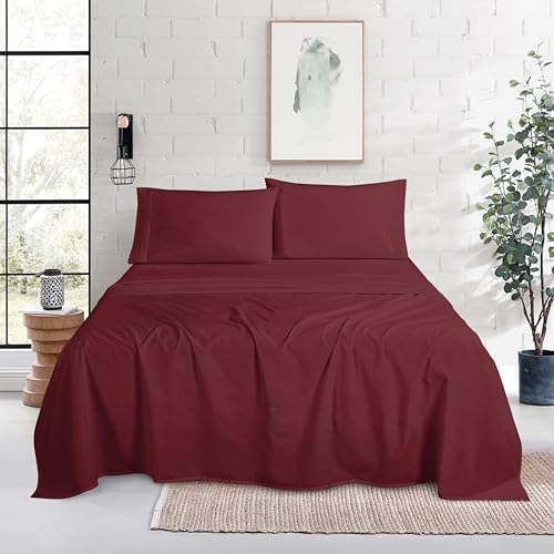 Mocassi King Size 4-Piece Bed Sheet Set - 1800 Premium Hotel Quality Microfiber 18-24 Inches Extra Deep Pocket Fitted Sheet- Luxury Soft, Breathable, Wrinkle, and Fade Resistant, Burgundy - Image 2