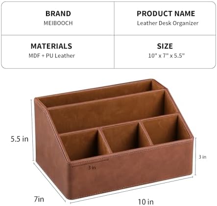 PU Leather Desk Organizer, Remote Control Holder, Brown - Image 4
