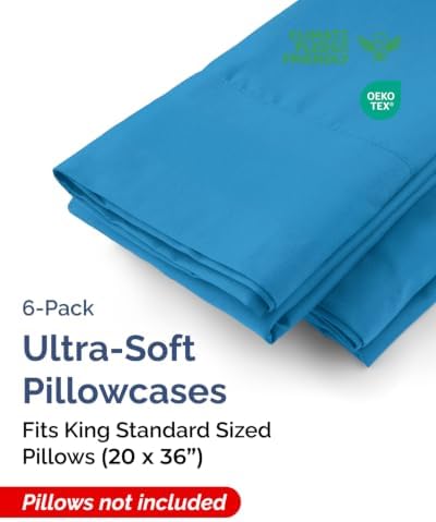 King Standard Pillow Cases - 6 Pack Pillowcases, 20" x 36" - Denim Blue - Image 2