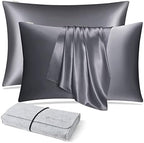 DISANGNI 100% Natural Mulberry Silk Pillow case for Hair and Skin with Hidden Zipper 22 Momme Both Sides Real Silk Pillow Case (2pc Standard Size 20" x26", Dark Gray) by DISANGNI