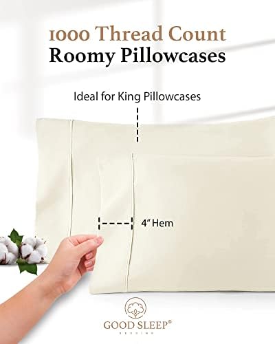 1000 TC Ivory King Pillowcases Set of 2 100% Egyptian Cotton Pillow Cases - Image 4